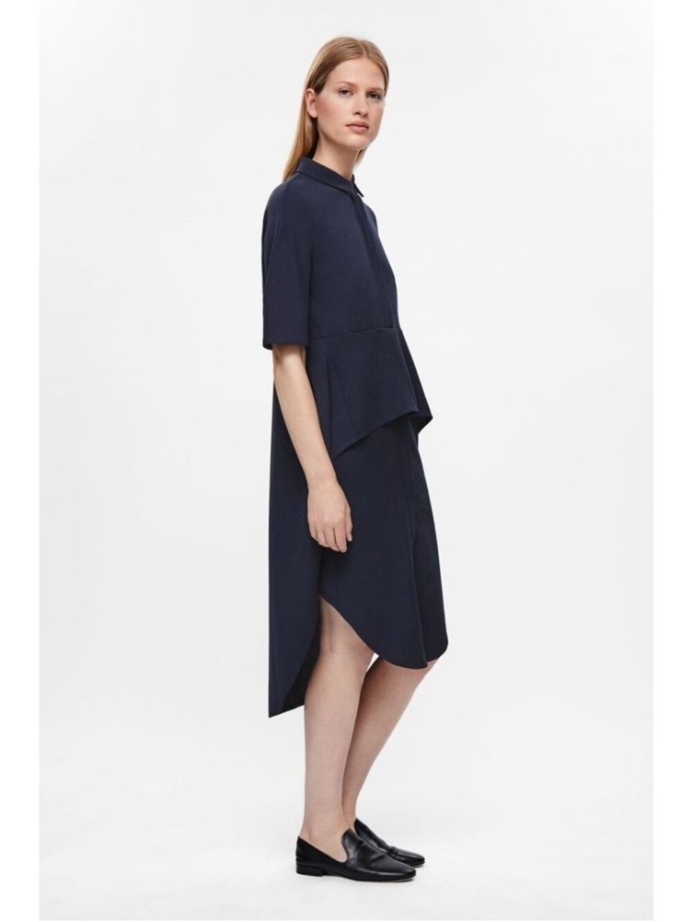 COS Navy Asymmetric Midi Dress